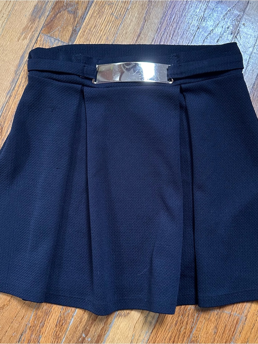Adorable Unique Forever Girl Pleated Mini Skirt with Metal Accent